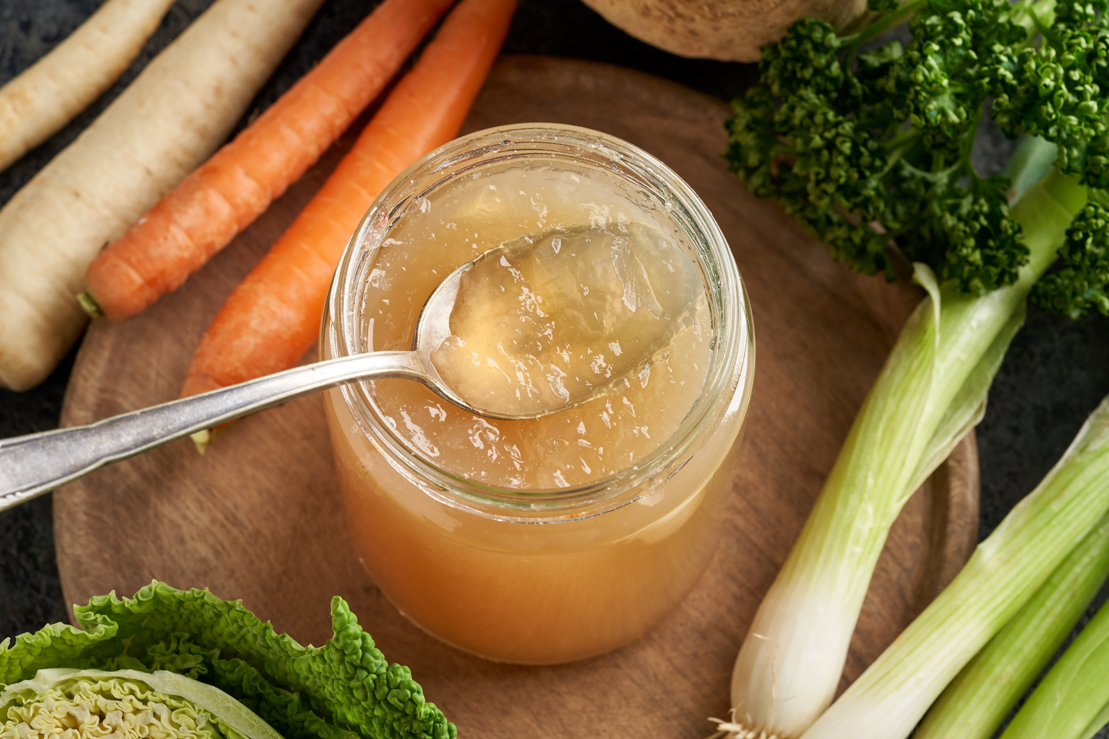 Cooled Congealed Beef Bone Broth in a Glass Jar