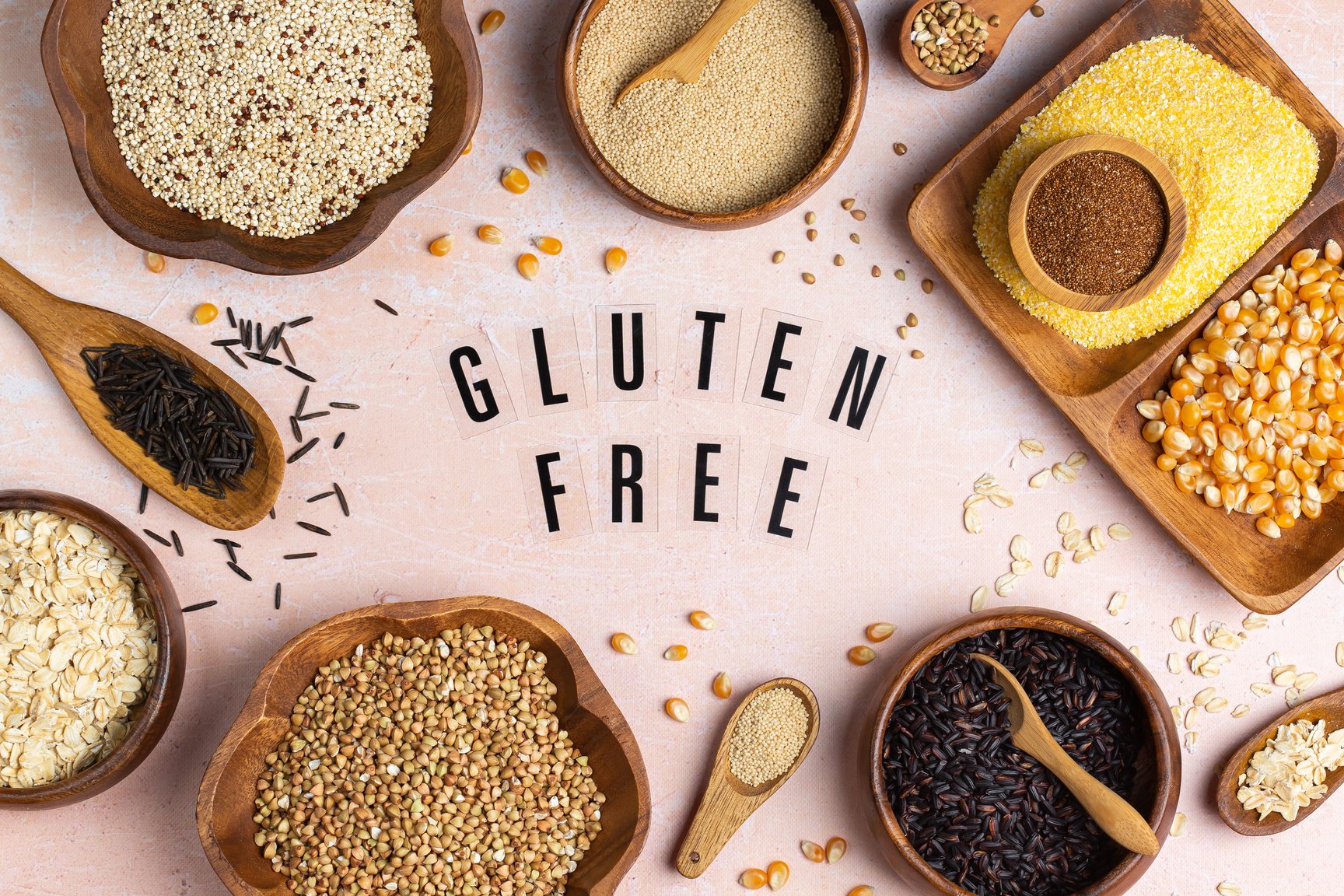 Gluten free cereals as corn, amaranth , quinoa, buckwheat , teff, rice